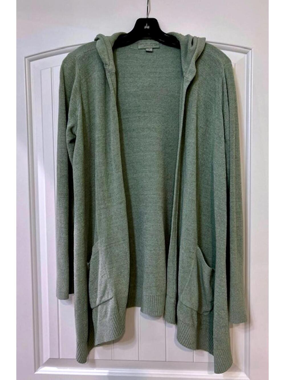 🌿 Barefoot Dreams CozyChic Ultra Lite Hooded Cardigan Sage Shimmer (S)-Cute - Picture 3 of 6